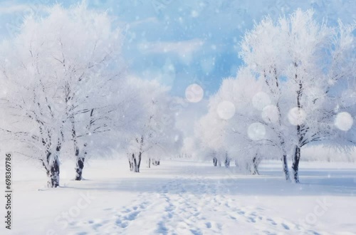 snow covered treesWinter landscape with rain in the forest Seamless looping time-lapse animation background. Generative AI photo