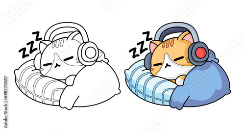 Learn to color sleeping cat, coloring book, coloring page.