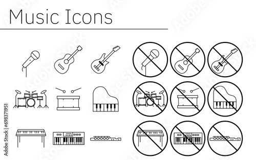 Icons for playing musical instruments and playing prohibited