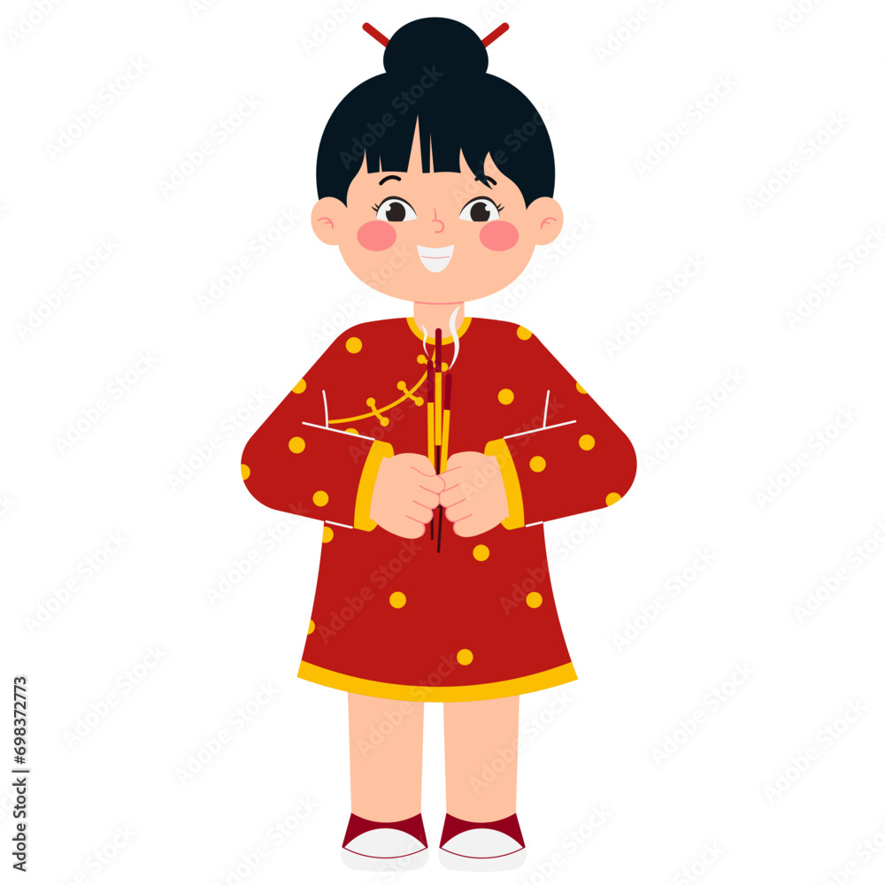 Girl Holding Chinese Incense Illustration Girl Holding Chinese Incense Illustration
