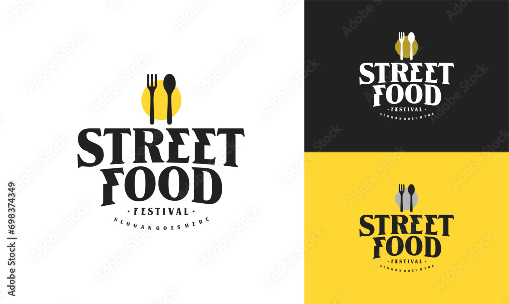 Street food typography logo tamplete. street food festival for