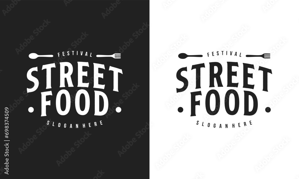 Street food typography logo tamplete. street food festival for
