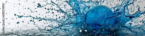 A blue ball in a splash of water