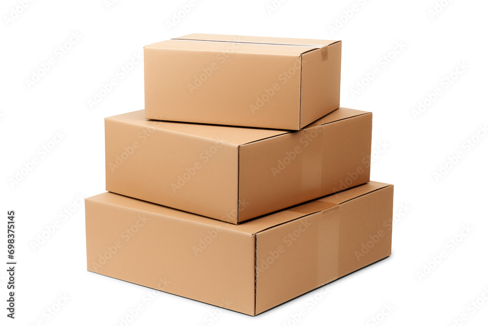 Stack of Three Plain brown Cardboard Boxes | Isolated on Transparent & White Background | PNG File with Transparency Stack of Three Plain brown Cardboard Boxes | Isolated on Transparent & White Background | PNG File with Transparency