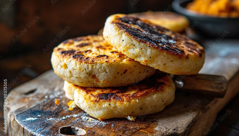 A stack of grilled flatbreads with blackened edges and a sprinkle of seasoning