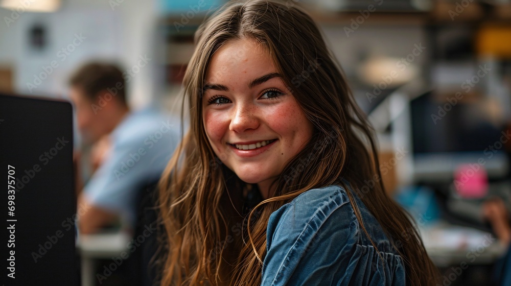 Smiling Woman with Red Spots on Face