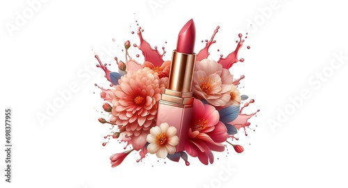 Red lipstick watercolor cosmetics splashing AI generative  photo