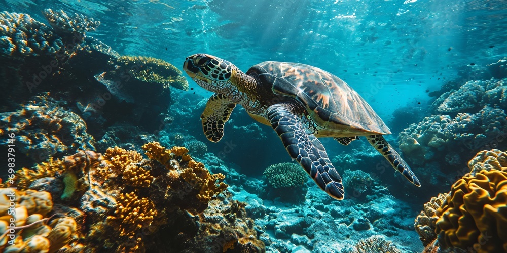 Fototapeta premium A turtle swimming in the ocean
