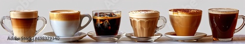 Two glasses of coffee and soda on a table. photo