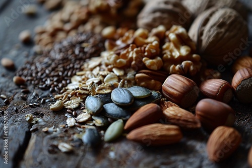 Nuts and seeds on a table. photo