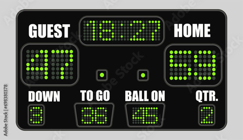 American football scoreboard on grey background. Vector