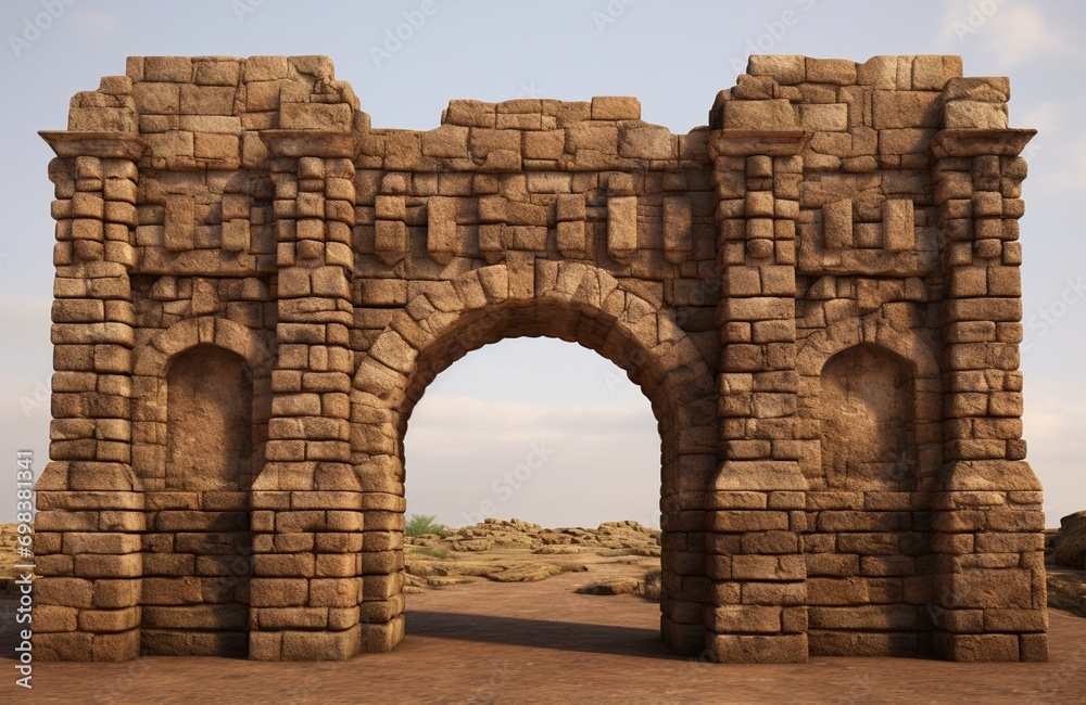 3d rendering of an arched gate in the middle of the desert