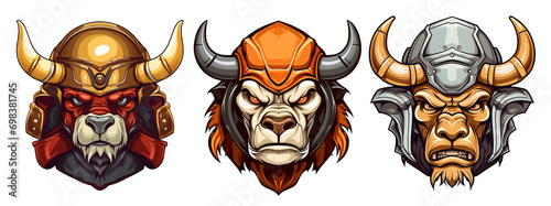 set of fighting cow head mascots photo