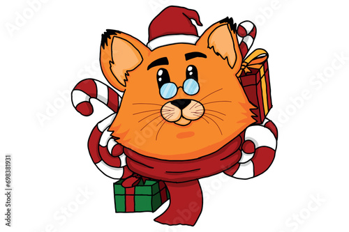 Christmas - Cat Surrounded by Gifts & Candy