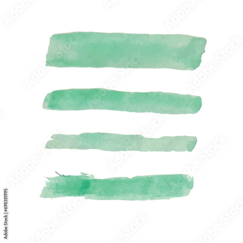 Green watercolor brushes. Watercolor stains.