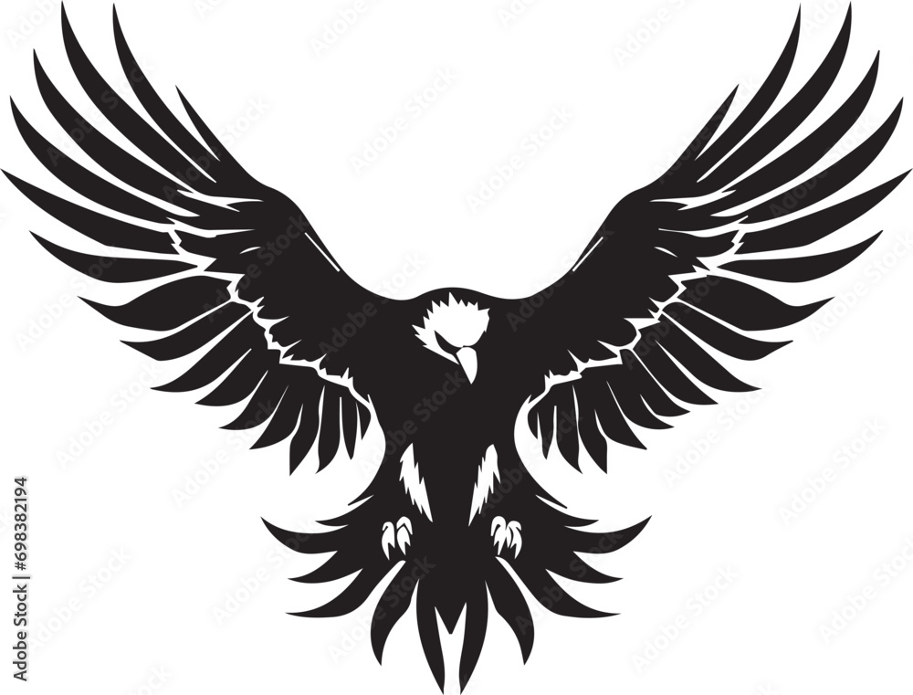 Eagle in flight with wings black silhouette on white background Eagle in flight with wings black silhouette on white background