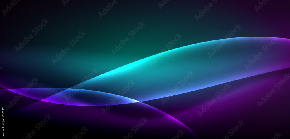 Dynamic waves in ethereal glow of neon lights. Concept merges fluidity of motion with vibrant allure of neon, crafting entrancing backdrop that embodies both vitality and futuristic sophistication Dynamic waves in ethereal glow of neon lights. Concept merges fluidity of motion with vibrant allure of neon, crafting entrancing backdrop that embodies both vitality and futuristic sophistication