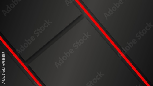 Modern black white abstract background. Minimal. Gradient. Dark grey banner with geometric shapes, lines red