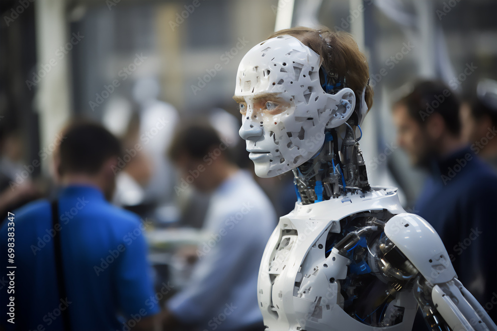 Fototapeta premium Making of a humanoid robot, artificial intelligence, robot factory