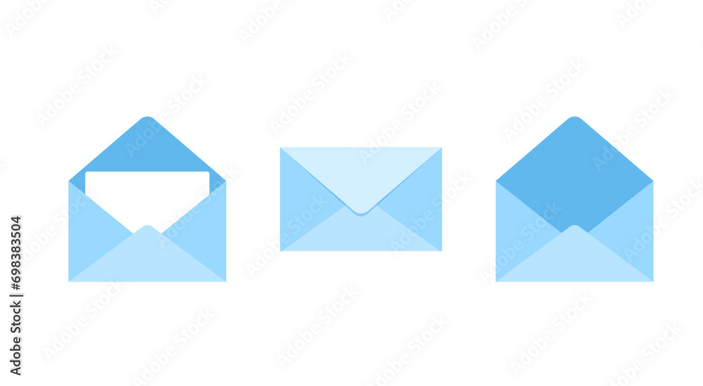 Set of open and closed envelopes, vector flat post illustration isolated on white background Set of open and closed envelopes, vector flat post illustration isolated on white background