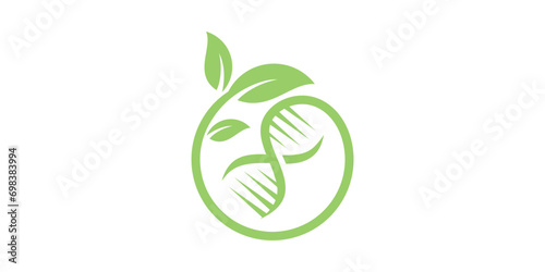 logo design combination of genetic or DNA shapes with leaf, nature, icon, vector, symbol.