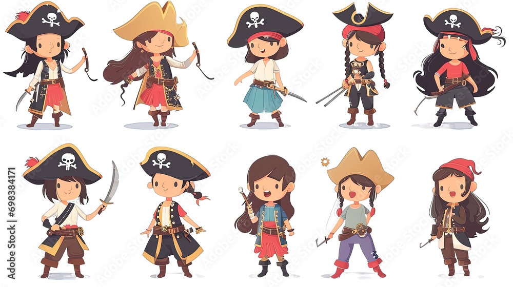 Set of Girl Pirates Cartoon