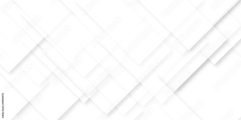 Modern Abstract white background design with layers of textured white transparent material in triangle and squares shapes. White color technology concept geometric line vector background.	