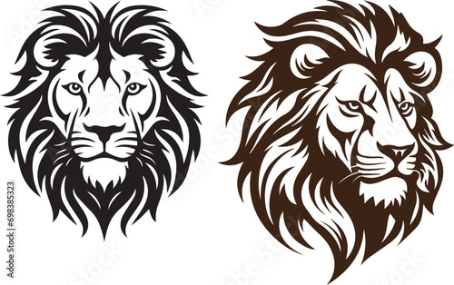 Set of lions black silhouette on white background 