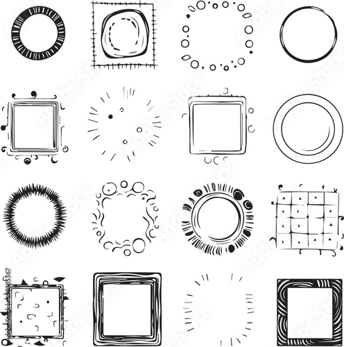 Set of grunge circles, squares, rectangles frames isolated on white background 
