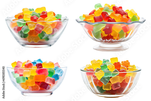 Gummy Candy in a White Bowl with Transparent Background.