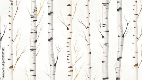 Simple and elegant birch tree patterns on a white background. © Galib