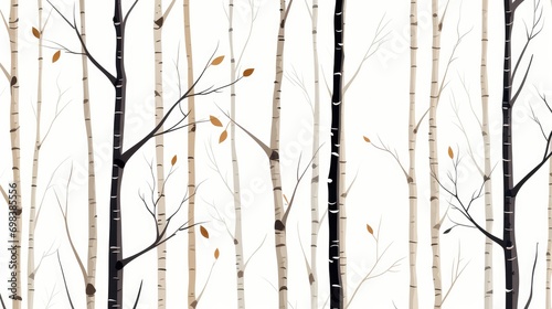 Simple and elegant birch tree patterns on a white background. © Galib