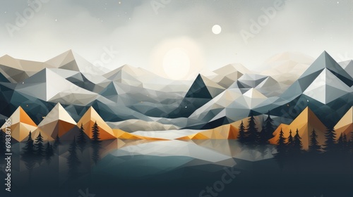 Abstract Nordic landscape with geometric elements.