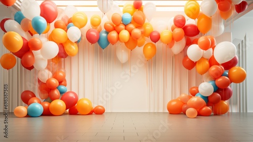 An artistic arrangement of balloons creating an abstract pattern in a celebration mockup.