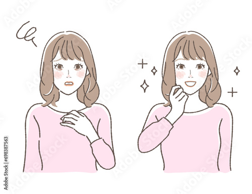 Illustration of a Woman with Dark Circles - Before and After Set.