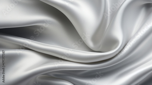 A close-up of white satin fabric, showcasing its glossy sheen and elegant, soft folds.