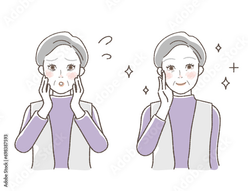 Illustration of a Woman with Black Circles - Before and After Set.