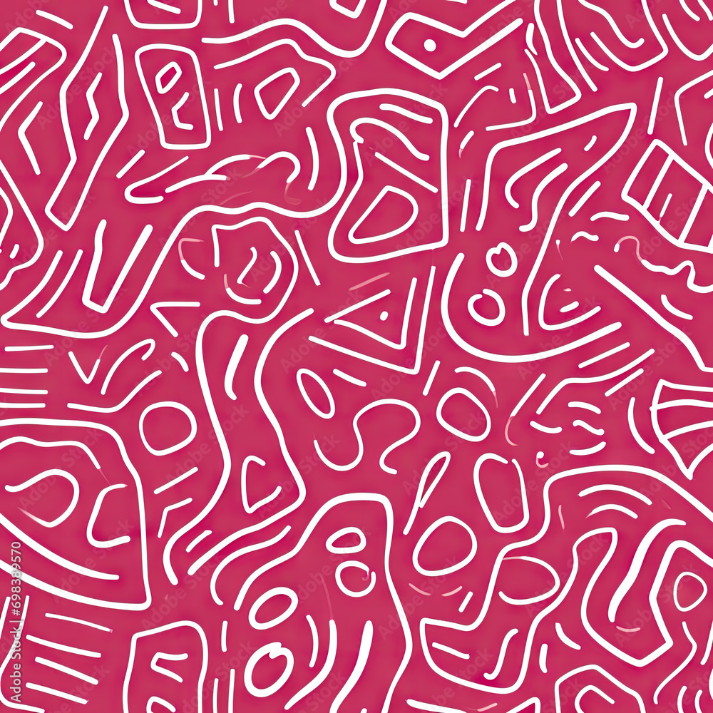 Fun pink line doodle seamless pattern. Creative abstract squiggle style drawing background for children or trendy design with basic shapes. Simple childish scribble wallpaper print Fun pink line doodle seamless pattern. Creative abstract squiggle style drawing background for children or trendy design with basic shapes. Simple childish scribble wallpaper print
