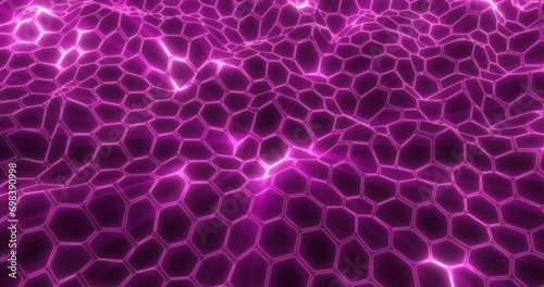 Abstract energy purple cells hexagons with waves background