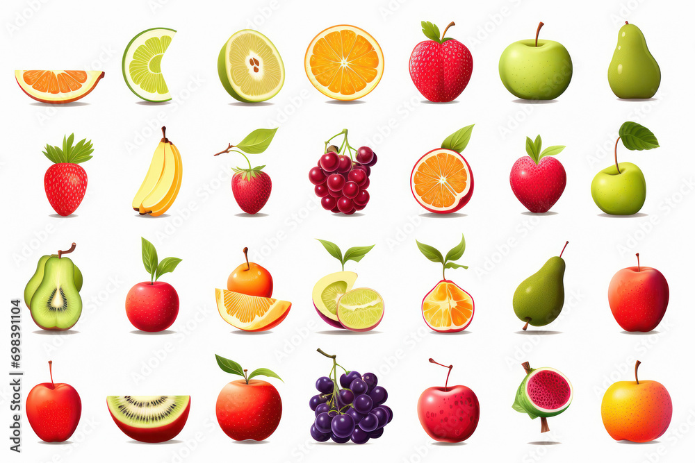 All fruits on white background All fruits on white background