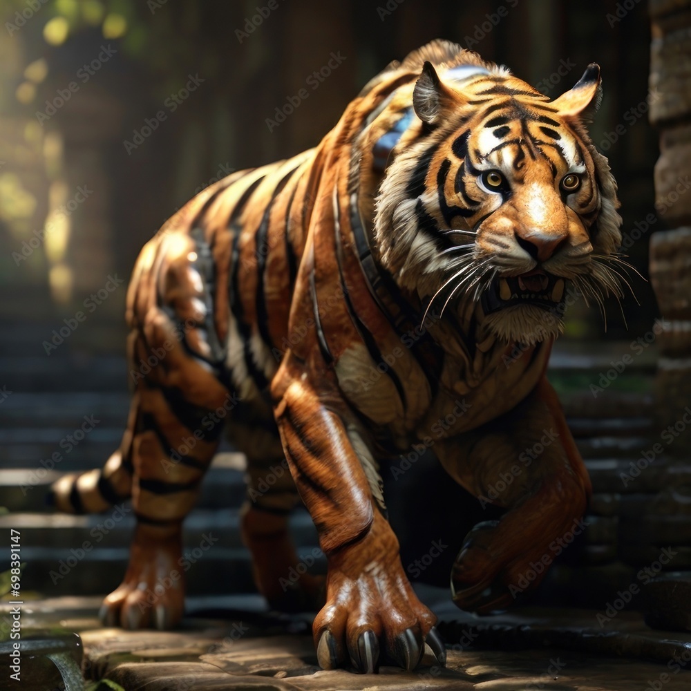 Obraz premium Great tiger in the nature habitat. beautiful animal and his portrait