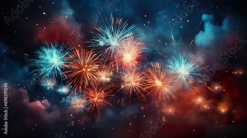 Happy New Year background. Beautiful creative holiday background with fireworks and Sparkling