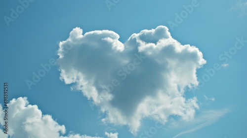 A heart-shaped cloud in a clear blue sky, romantic and dreamy.