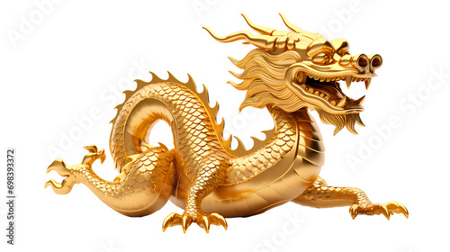 Golden Dragon at Chinese New Year Festival, isolated on transparent background, PNG, 300 DPI 