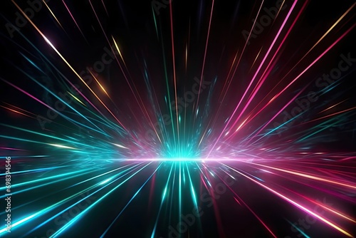 Abstract neon lights background laser rays, glowing lines AIGenerated © akkash jpg