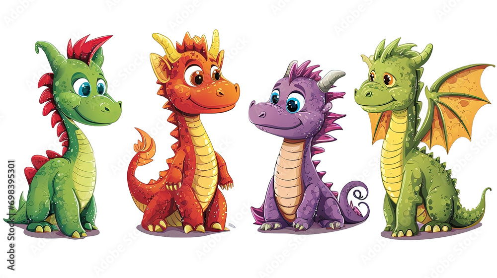 Fototapeta premium Set of Dragons Cartoon