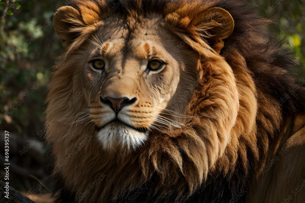 A close up of an elegant lion
