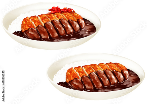 ベクター カツカレー 福神漬け  トンカツ カレーライス