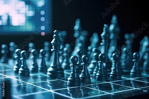 Chess pieces team chess board technology network background play successfully competitionManagement leadership strategy concept photo