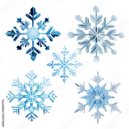 Set of different snowflakes, isolated on transparent background, PNG, 300 DPI 